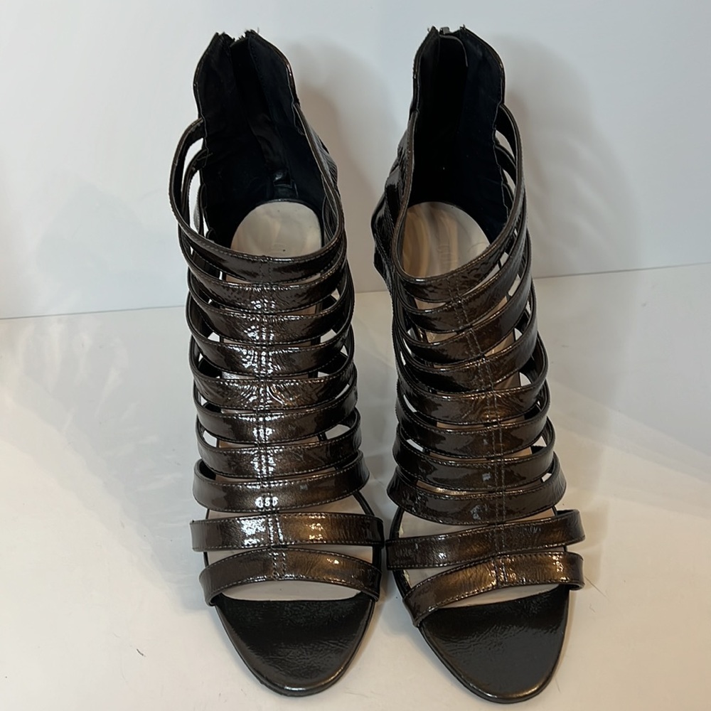 COLIN STUART BROWN LEATHER OPEN TOE STRAPPY HEELS SZ 11B - Picture 2 of 12